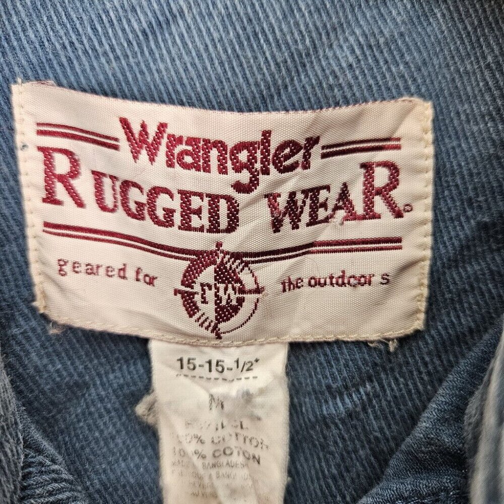 Wrangler Rugged Wear Denim Shirt Men's Size M Blue 100% Cotton Long Sleeve - Picture 7 of 10
